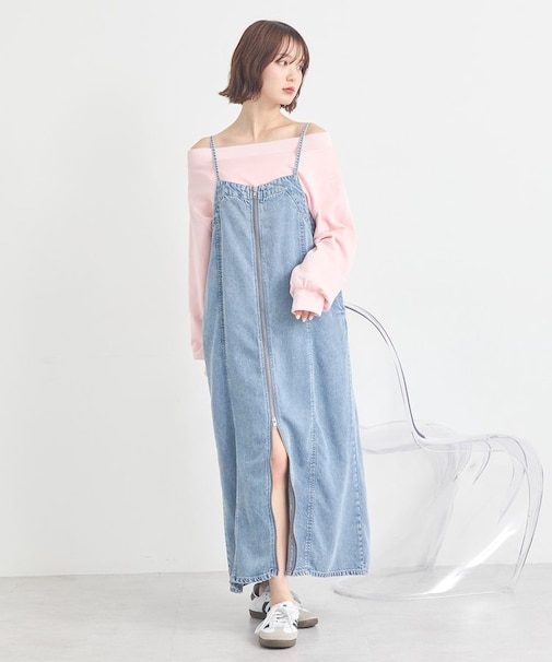 ダブルジップデニムキャミワンピース