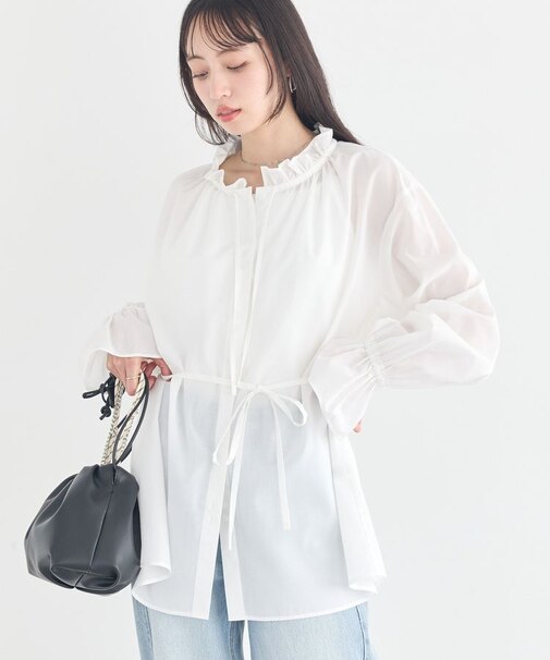 TRキュプラダブルボタンフリルシャツ