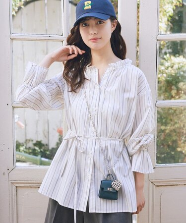 TRキュプラダブルボタンフリルシャツ