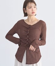 シアーワッフルタックボタントップス