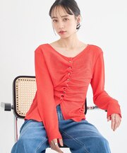 シアーワッフルタックボタントップス