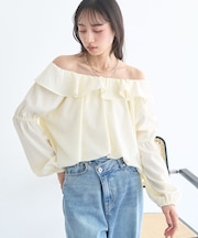 2wayオフショルバルーンヘムフリルブラウス