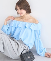 2wayオフショルバルーンヘムフリルブラウス