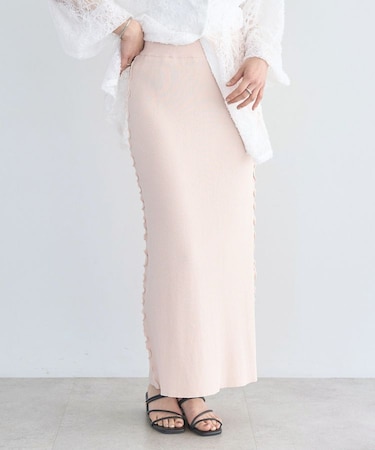 サイドメローリブニットスカート