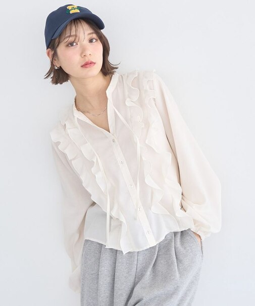 フリルリボンブラウス