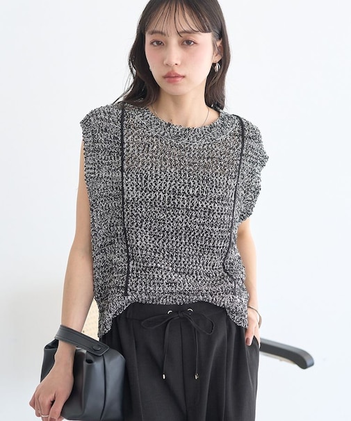 配色ラインMIXニットベスト