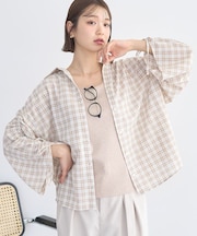 シャーリングスリーブチェックシャツ