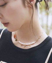 パールMIXチャームネックレス