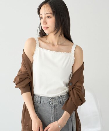 【接触冷感・抗菌防臭】カップ付レースキャミソール