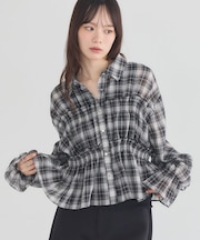 シャーリングチェックシャツ