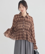 シャーリングチェックシャツ