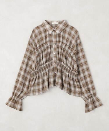 シャーリングチェックシャツ