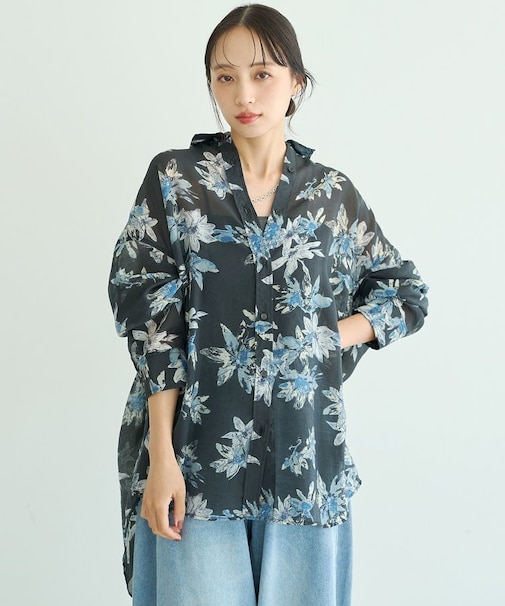 花柄シアーシャツ