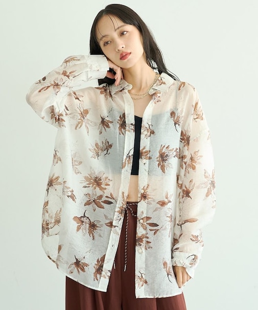 花柄シアーシャツ