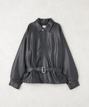 ウェストベルトフェイクレザーブルゾン