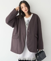 【撥水・軽量・防風】薄中綿ノーカラージャケット