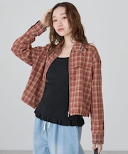 裾ドロストチェックシャツブルゾン