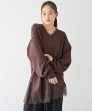 レースコンビVネックニットプルオーバー