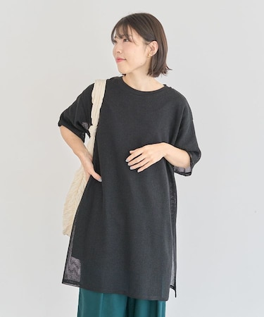 半袖メッシュドッキングチュニック