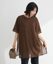 半袖メッシュドッキングチュニック