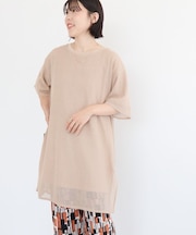半袖メッシュドッキングチュニック