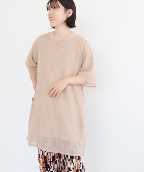 半袖メッシュドッキングチュニック