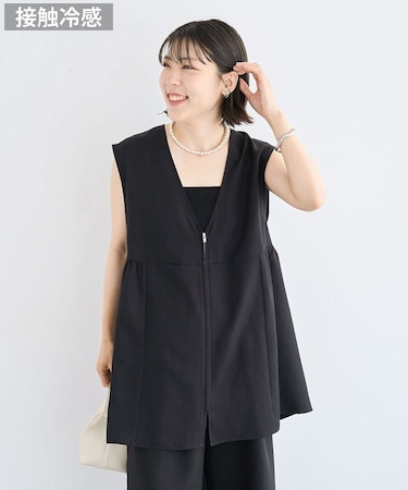 麻調ミディ丈ZIPベスト