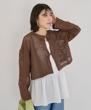 インド綿 前後2way メッシュショート丈カーディガン