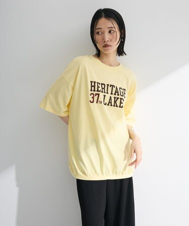 カレッジロゴ刺繍5分袖チュニック