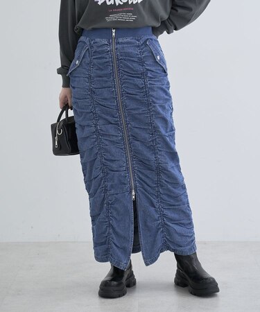 ・SUGAR SPOONデニムフロントZIPナロースカート