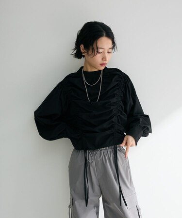 ・ANDSEARCH ドロストリボンブラウス