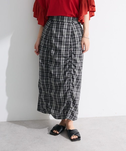 チェック柄シャーリングIラインスカート
