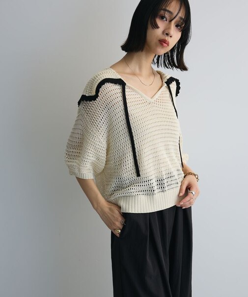 クロシェ風セーラーカラーニット