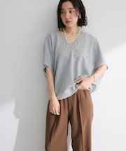 深Vネックミニ裏毛フレンチスリーブプルオーバー