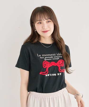 ・swing by リボンモチーフコード刺繍TEE