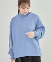 配色リブニットドッキング裏起毛プルオーバー