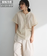綿麻混フレンチスリーブスキッパーシャツ