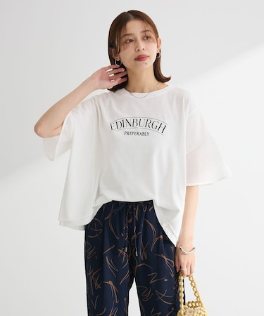 袖メッシュドッキングロゴプルオーバー