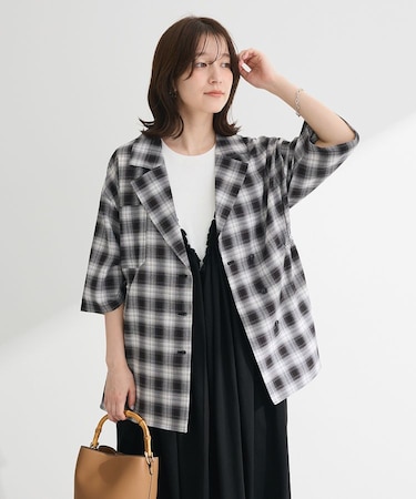 チェック5分袖ジャケット