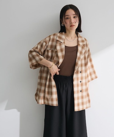 チェック5分袖ジャケット