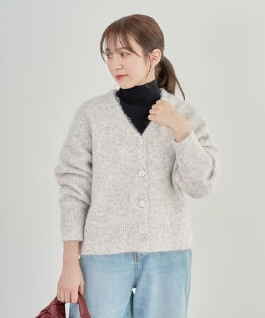 毛ふきシャギーVネックカーディガン