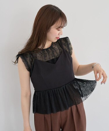 ・ELENCARE DUE ドッキングレースブラウス