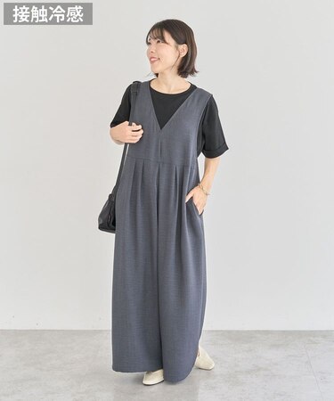 接触冷感麻調ゆったりサロペット