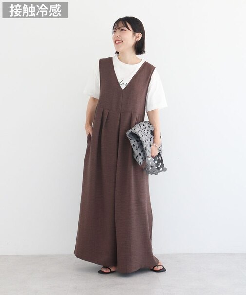 接触冷感麻調ゆったりサロペット
