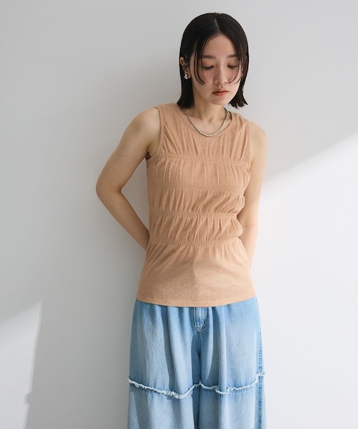 ・Petit Fleur シャーリングラメタンクトップ