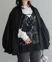 シャーリングスリーブTシャツ+レースキャミソールSET
