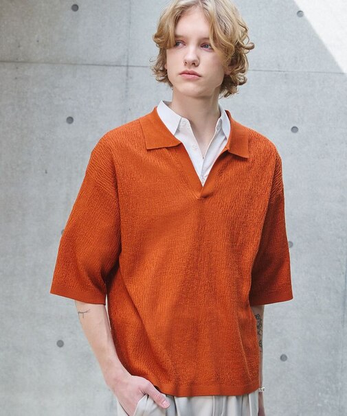 A.ジャガードスキッパーニットポロシャツ