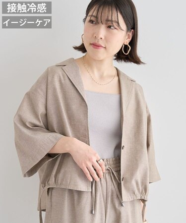 綿麻混裾ドロスト開襟シャツジャケット
