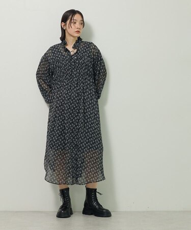 花柄シフォン楊柳ワンピース