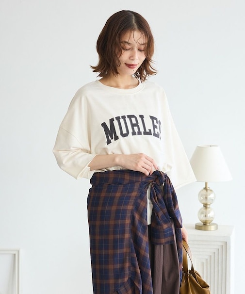 5分袖刺繍ロゴトレTEE